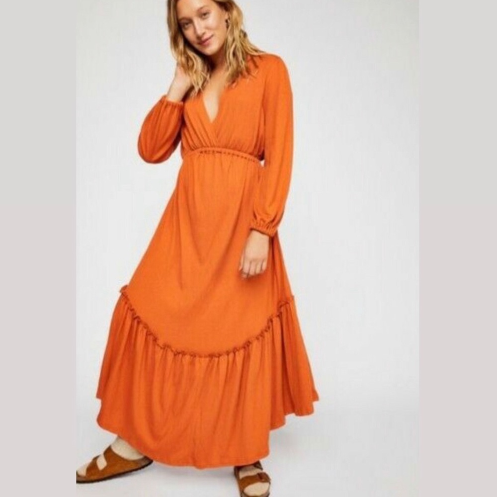 Free People Orange Long Sleeve Maxi Dress